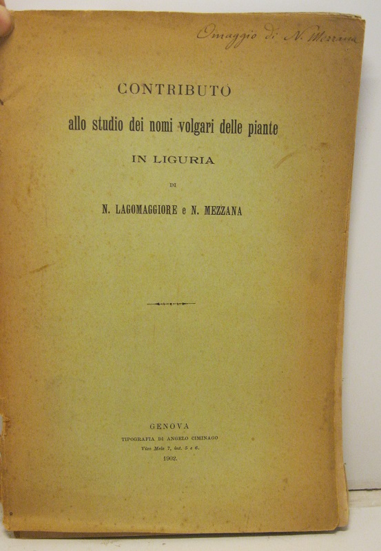 Contributo allo studio dei nomi volgari delle piante in Liguria